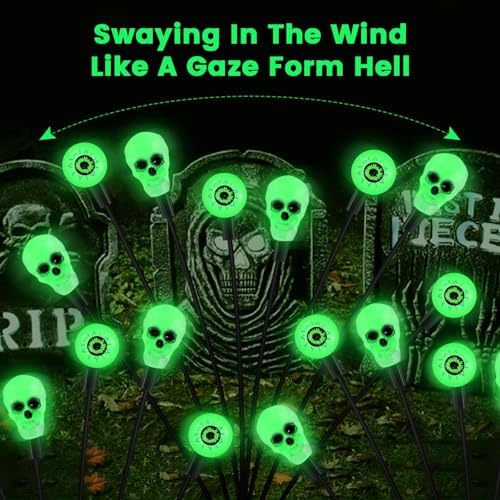 vignuto Halloween Decorations Outdoor, Scary Eyeball Lights,4PACKS 32LED,IP65 Waterproof,Halloween Decor for Garden/Yard/Patio/Lawn/Pathway(Green) - Image 3