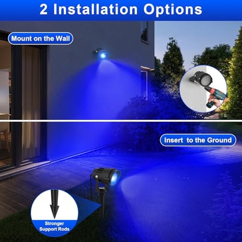 Halloween Blue Landscape Lights Outdoor, 14 LED Landscape Lighting with US Plug, IP65 Waterproof Spotlights for Tree Yard Garden Pathway Christmas Decor 2 Pack - Image 4