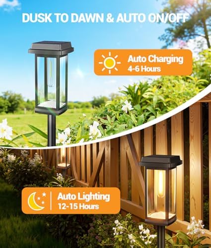 Solar Pathway Lights Outdoor, 4 Pack Upgraded Solar Garden Lights Solar Powered, Solar Lights Outdoor Waterproof IP65, 15 Hours Outdoor Solar Lights for Yard Patio Landscape Walkway Driveway Decor - Image 5