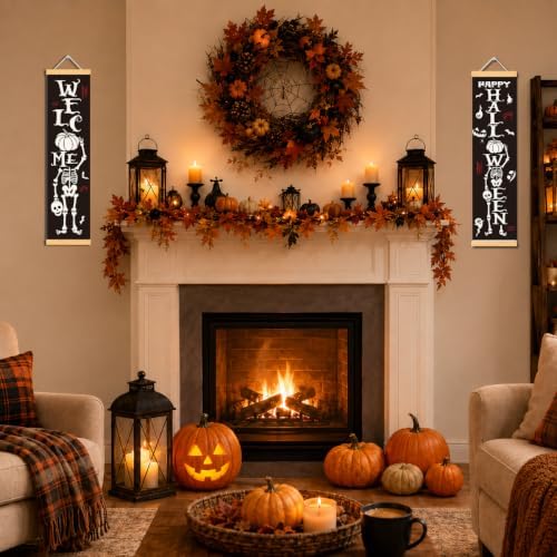 Skeleton Halloween Door Banner Set of 2, Welcome Porch Decor for Home - Image 5