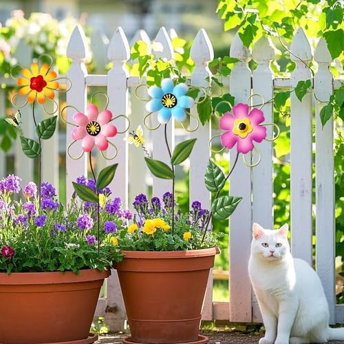 Metal Flowers for Outside, 4-Pack Decorative Garden Stakes - Image 3