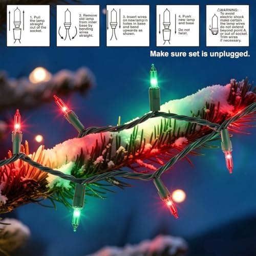 Red&Green Christmas String Lights, 100 Count Incandescent Mini Lights - Image 7