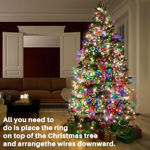 VIL Christmas Tree Lights with Ring,9.9Ft 16 Line 544 LED Green Wire Fairy Waterfall String Light Plug in,Dimmable Cascading Lights with 8 Lighting Modes for Indoor Outdoor Xmas Tree(Multicolor) - Image 3