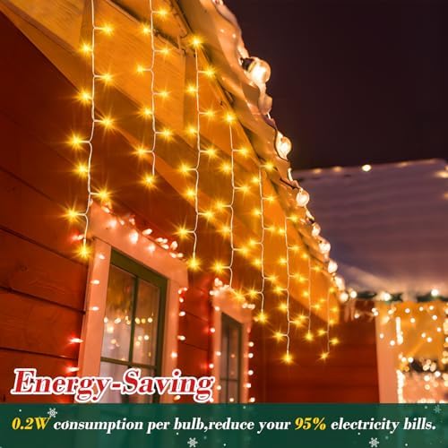 XURISEN 66ft 640 LED Christmas Lights Outdoor with 120 Drops, 8 Modes Curtain Fairy Lights Plug in Waterproof Timer Memory Function String Lights for Christmas Holiday Wedding Party Decor(Warm White) - Image 6