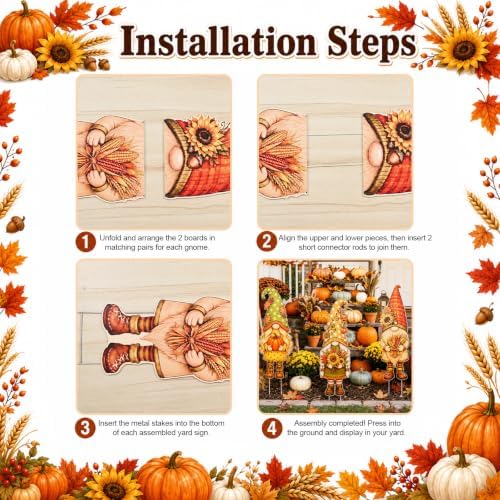 3Pcs Fall Yard Signs Stakes Decor Gnome Autumn Thanksgiving Decorations - Image 3