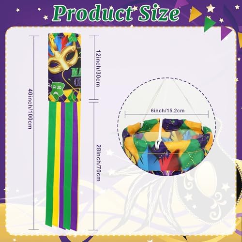 NOVWANG 2 Pieces Mardi Gras Wind Sock, 40 Inch Wind Socks Mardi Gras Outdoor Decorations Purple Green Yellow Holiday Windsock Flags for Yard Garden Home Party Hanging Decor - Image 2