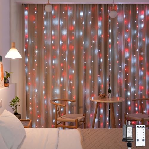 JMEXSUSS 300LED Red and White Christmas Curtain Lights for Bedroom, Plug in by JMEXSUSS