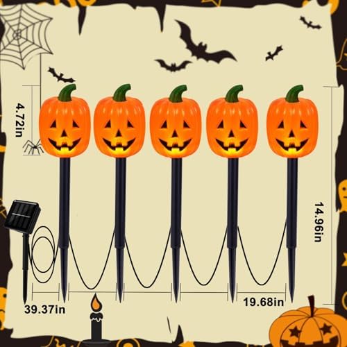 BRIGHTDECK Halloween Pumpkin Stake Lights, Set of 10 Decorative Solar Pumpkin Lights, Waterproof Halloween Decorations for Outdoor Garden and Yard - Image 2