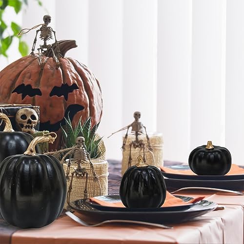 Winlyn 10 Pcs Assorted Artificial Black Pumpkins Decorative Halloween Pumpkins Black Faux Pumpkins Foam Pumpkins for Fall Halloween Thanksgiving Holiday Tabletop Centerpiece Mantel Décor - Image 7