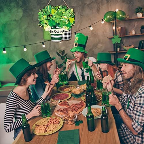 Spiareal St Patrick's Day Decorations St. Patricks Day Welcome Sign Wreaths for Front Door Wooden Shamrock Clover Hanging Decor Door Decorations for Saint Patrick's Irish Outdoor Farmhouse Porch - Image 4