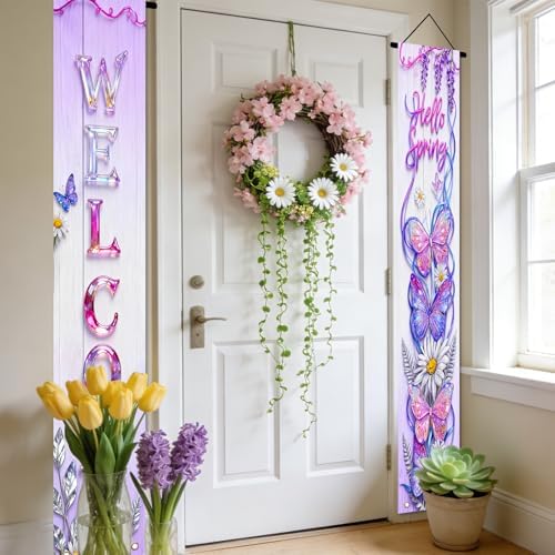 Nuxovilar Front Door Porch Sign Entrance Banner Set 12x71in Polyester - Image 6