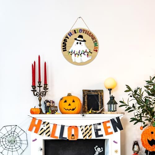Halloween Door Decorations - 12" Thanksgiving Welcome Sign for Front Door Porch, MAS Farmhouse Wooden Hanger for Home Indoor Outdoor​Wall Decor -B07 - Image 4