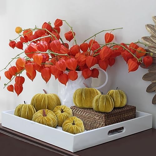 Woration 8pcs Fake Yellow Velvet Foam Fabric Pumpkins for Fall Halloween - Image 5