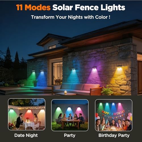 Solar Fence Lights Outdoor 6 Pack, IP65 Waterproof LED Fence Lights Solar Powered, 13 Lighting Modes Dusk to Dawn Solar Lights Outdoor for Backyard Patio Deck Railing Step Wall - Image 5