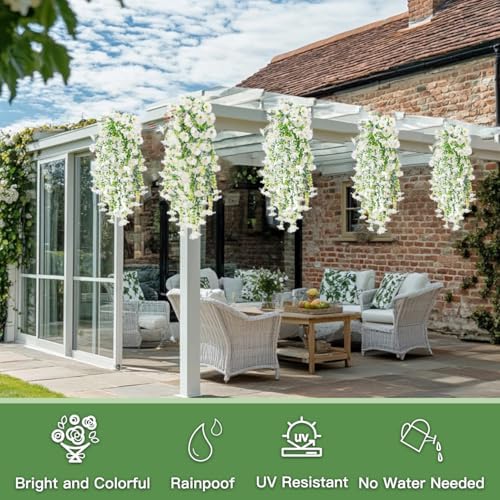Artificial Flowers for Outdoors Fake Morning Glory Hanging Flower Decoration, 2 Pcs Realistic Faux Plants Petunias Trailing Vines, Spring Summer Decor for Porch Patio Balcony Planter Yard(White) - Image 6