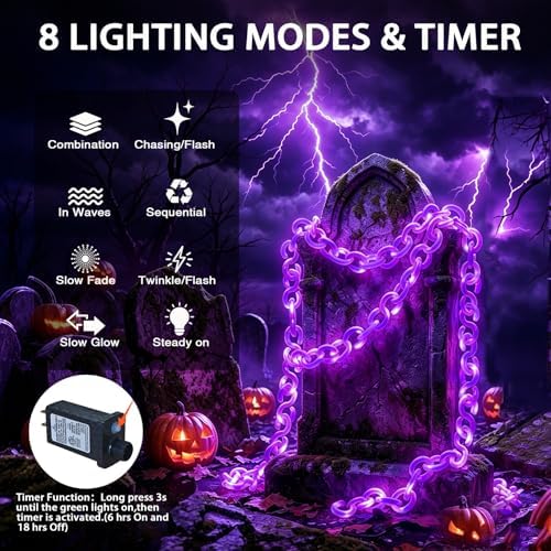 10 ft Halloween Chain Lights, Purple Halloween Lights - Image 3