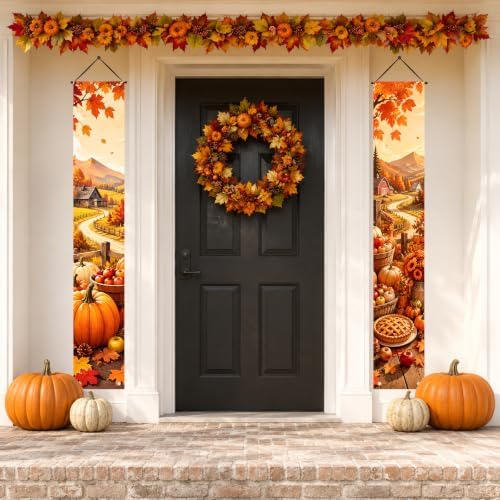 IVN Autumn Farm Porch Banner Pumpkin Pie Harvest Decor 2 Pcs - Image 7