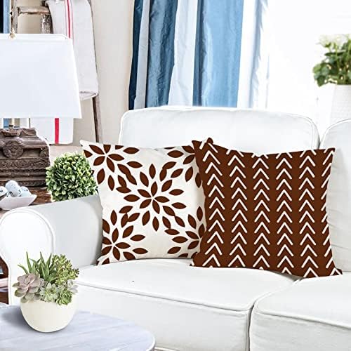 YCOLL Pillow Covers 16x16 Set of 4, Modern Sofa Throw Pillow Cover, Decorative Outdoor Linen Fabric Pillow Case for Couch Bed Car, Coffee - Image 3