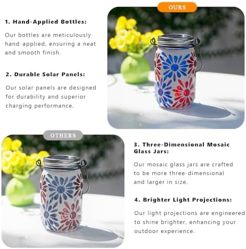 Starsoul Solar Lanterns Outdoor Waterproof, Mosaic Flowers Glass Solar Hanging Outdoor Lights, Decorative Solar Lantern for Outside Pathway Patio Porch Yard Decor - Image 5