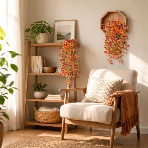 Artificial Fall Flowers Fake Mums UV Hanging Plants for Outdoors Decor - Image 7