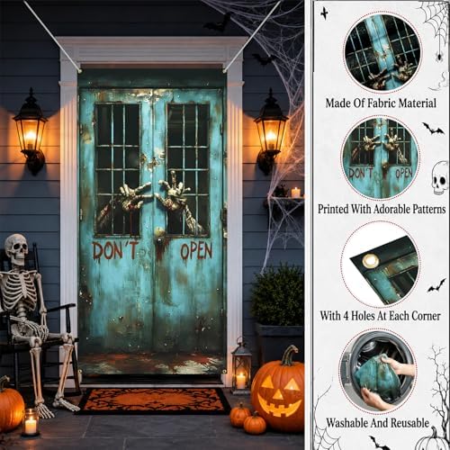 35.4" x 70.8" Halloween Door Cover, Haunted House Front Door Decor - Image 3