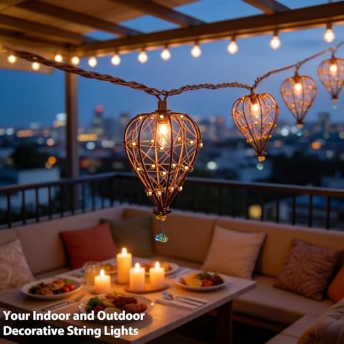 Outdoor Decorative String Lights, Beaded Copper Wire Teardrop Lantern String Lights, Incandescent Patio String Lights Plug in for Outside, Connectable Weatherproof for Home Pergola Bedroom Porch Party - Image 7