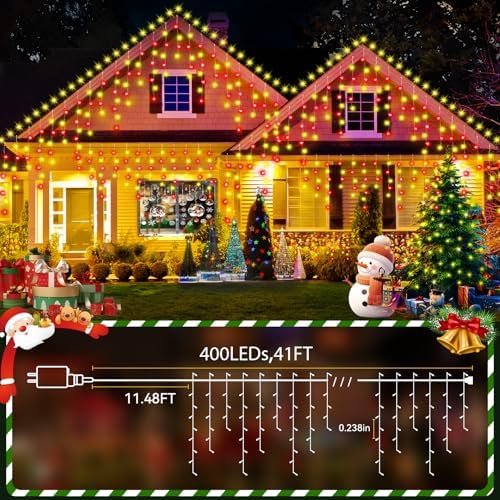 33FT Christmas Lights Outdoor, 400 LED Outdoor String Lights Waterproof Plug in with 8 Modes & Timer, Christmas String Lights for Tree Party, Garden, Holiday Decorations（Red+Warm White） - Image 2