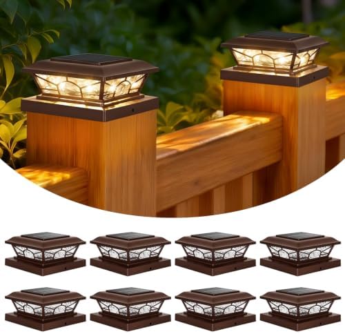 Brightever 4x4 Post Solar Lights, Solar Post Cap Lights Brown 8-Pack by Brightever
