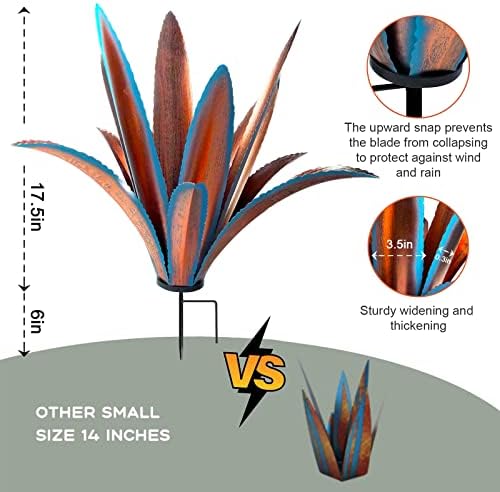 TOMBABY Enlarge Thickened Wind Resistant Iron Agave Metal Plant Country Garden Sculpture Statue Outdoor Decoration Agave Metal Plant Courtyard Garden Lawn Ornament Gift (2, 12 Leaves Blue) - Image 3