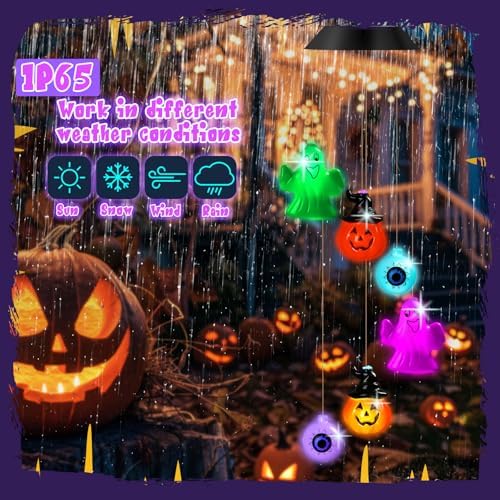 GlikCeil Halloween Solar Wind Chimes 27.5Inch Halloween Decorations Outside Waterproof Hanging LED for Yard, Porch, Patio, Party, Color Changing Lights(Mixed) - Image 5
