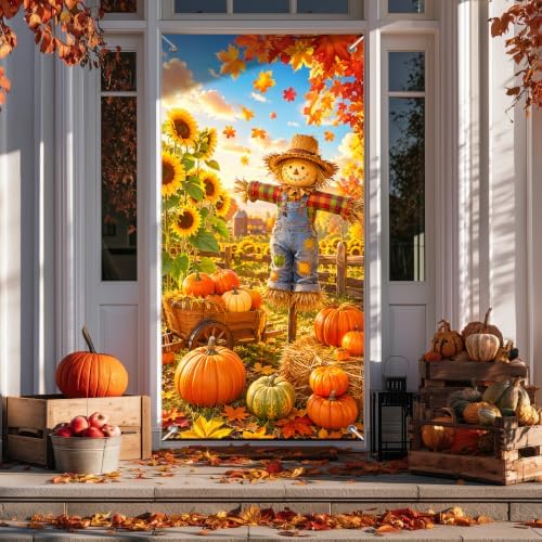 BlissYard Thanksgiving Scarecrow Door Cover 35 x 71 Inch - Image 3