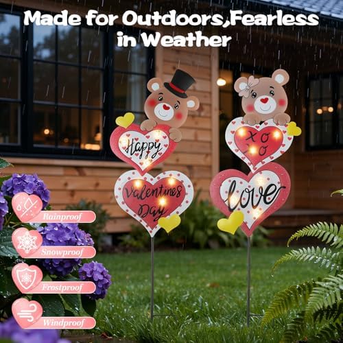 Lewondr Valentine's Day Decorations Outdoor, Metal Solar Pathway Lights - Image 4
