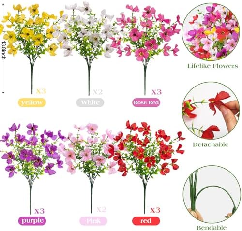 Ouddy Decor 16 Pcs Multicolor Artificial Flowers for Outdoors Decorations - Image 2