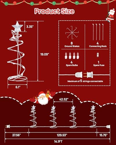 Spiral Christmas Tree Pathway Lights 4 Pack - Warm White Spiral Lighted Christmas Lights Waterproof - Plug in Collapsible Pathway Light for Outdoor Indoor Christmas Yard Decorations - Image 3