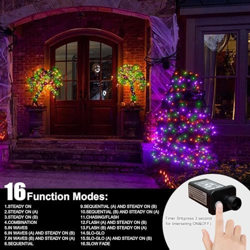 LAMPHOME Halloween String Lights, 66ft 200 LED Orange Purple Green LED Halloween Lights Plug in,Fairy Starry Mini Lights, 16 Modes Indoor Outdoor Halloween Party Garden Yard Home Holiday Decoration - Image 5