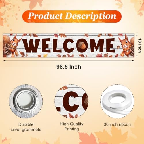 Welcome Fall Banner Happy Fall Yard Banner Squirrel Pinecones Outdoor Decor - Image 3