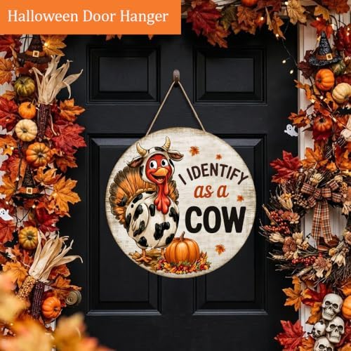 Thanksgiving Turkey Decorations Door Sign for Home, I Identify as a Cow - Image 3
