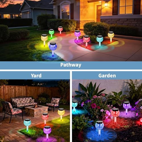 DOUBLEZHE 12Pack Solar Christmas Pathway Lights Outdoor Waterproof, Multicolor & Warm White Changing LED Outdoor Solar Lights Christmas Decorations with Auto On/Off for Garden, Yard, Patio, Walkway - Image 3