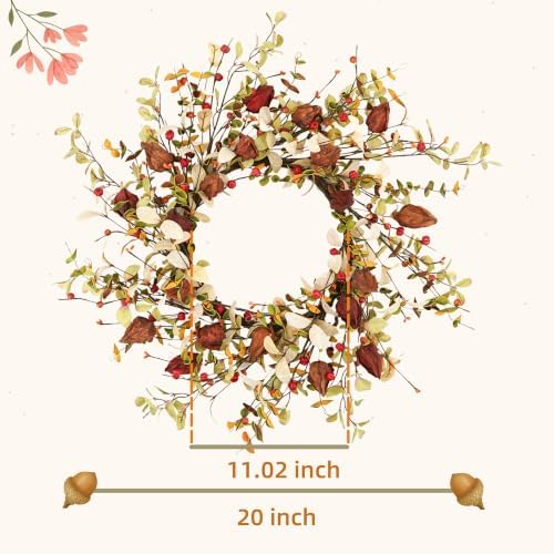 YNYLCHMX 20" Fall Wreath for Front Door, Eucalyptus and Berry Decor - Image 2