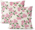 Preppy Pink Spring Pillow Covers 20x20 Inch 2 Pcs Green Hydrangea Flower Decor Throw Pillows Vintage Floral Seasonal Summer Outdoor Decoration Pillowcase Linen Cushion Cover for Couch Sofa by DAFENA