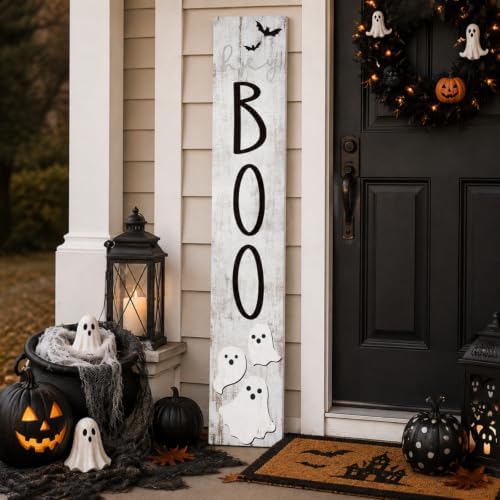 Halloween Boo Porch Sign 47" Outdoor Boo Sign for Front Porch Farmhouse Welcome Vertical Wooden Holiday Door Decor for Patio Yard Home Hanging Garden Decor by Memorywuu
