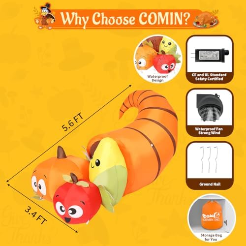 COMIN Thanksgiving Inflatables 5.6FT Long Fruit Combo with Built-in LEDs Blow Up Yard Decoration for Holiday Party Indoor Outdoor Garden Lawn - Image 6