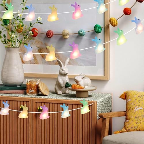 Easter Decorations - LED Bunny Lights Plug in Easter Lights String, 8.5Ft Pastel Easter Lights with 10Pcs Bunny for Indoor Outdoor Spring Decor & Easter Decor for Home Yard Tree Fence Party, 0.48W - Image 6