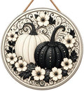 Fall Decor - Black and White Pumpkin Wreath Door Sign for Front Door by OHOME