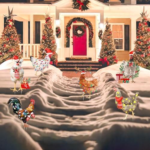 6 PCS Christmas Chicken Decorations Christmas Chicken Yard Sign with Stakes Waterproof Xmas Outdoor Yard Signs Lawn Decor for Holiday Garden Patio - Image 4