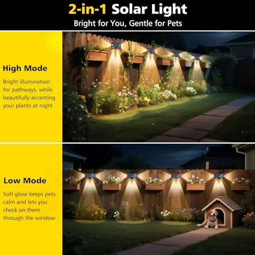 T-SUN Solar Fence Lights, 2 Bright Modes Waterproof LED Wall Lights 4 Pack - Image 4