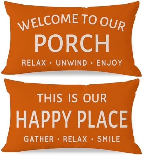 Outdoor Decorative Throw Pillow Covers 12x20 Inch Set of 2, Orange by HERHOME