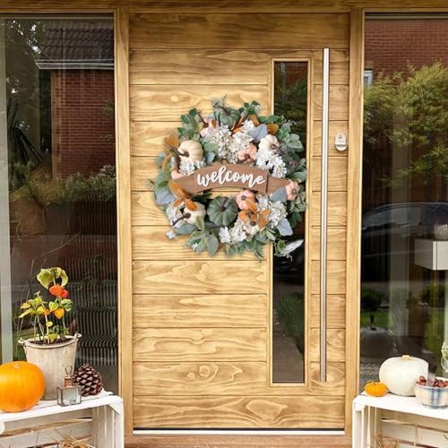 24 Inch Fall Pumpkin Hydrangea Flower Front Door Wreath - Image 5