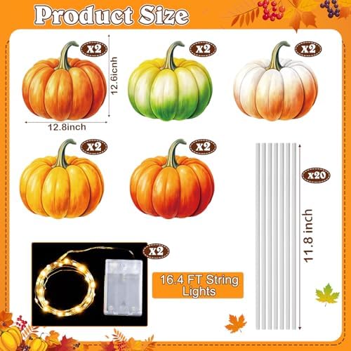 10 Pcs Lighted Pumpkin Fall Thanksgiving Yard Sign Stake Decor - Image 2