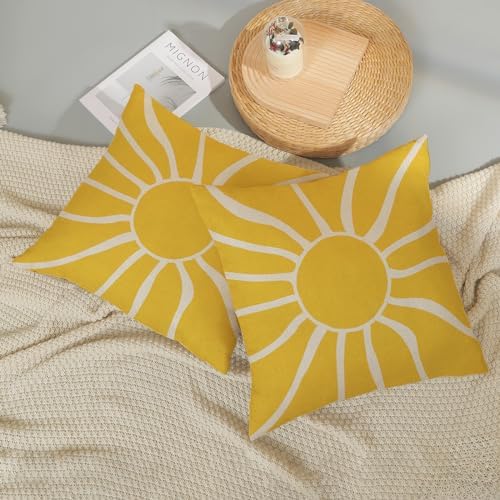 Summer Pillow Covers 16x16 Inch Set of 2, Yellow Sun Decorations Outdoor Throw Pillows Boho Summer Sunshine Sunrise Pillowcase Linen Decor Square Modern Farmhouse Cushion Case for Couch Sofa - Image 5
